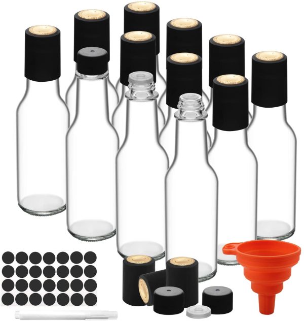 WERTIOO 12 PCS 5 OZ Glass Bottle,WERTIOO Clear Oil Bottle Liquor Bottles Leak Proof Airtight Plastic Screw Cap Lids Shrink Capsule for Kitchen Fashion