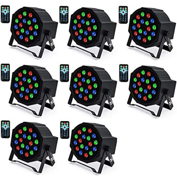 Missyee Uplights 18 RGB Led UpLights, Missyee Sound Activated DMX Uplighting, LED Par Can Lights with Remote Control, DJ Uplighting Package for Wedding Birthday Home Party (8 pcs) Supply