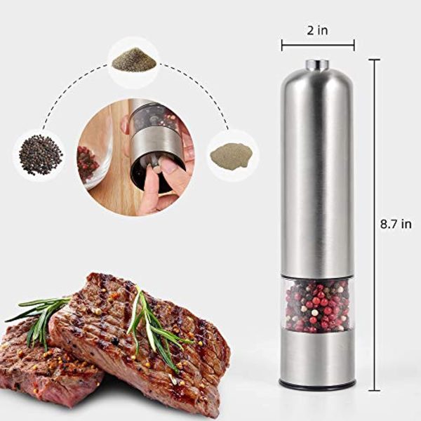 WOSBO Electric Pepper Salt Grinder-Electric Salt and Pepper Grinder, Battery Operated Stainless Steel Pepper Mill Salt , Adjustable Coarseness,Push Button,One Handed Operation（1 pcs） Online now