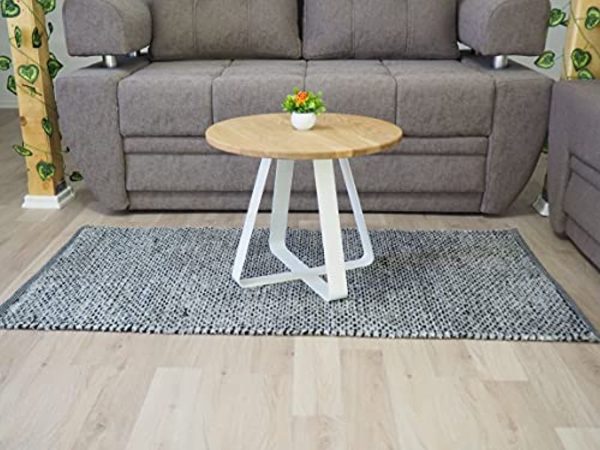 WLIVE Coffee Table, Side Table, Bedside Table Made of Solid Wood Natural Oak in Industrial Minimalist Design, Round, Diameter 50 x 40 cm (White) Fashion