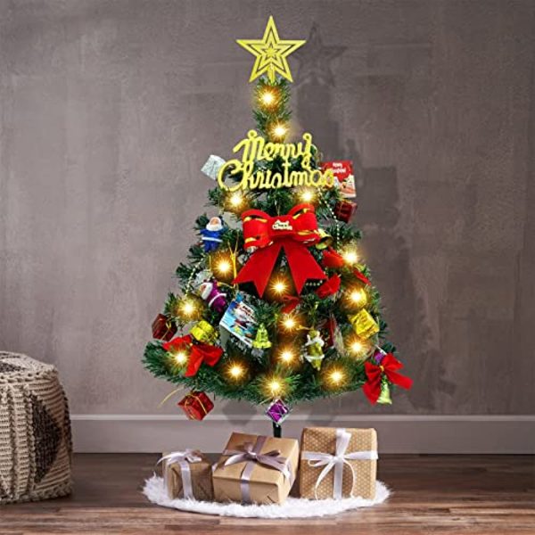 WDERNI Mini Christmas Tree Indoor Decoration with 36 Christmas Ornaments and LED String Light for Home, Office, Party Decoration-Best Gift for Kids Fashion