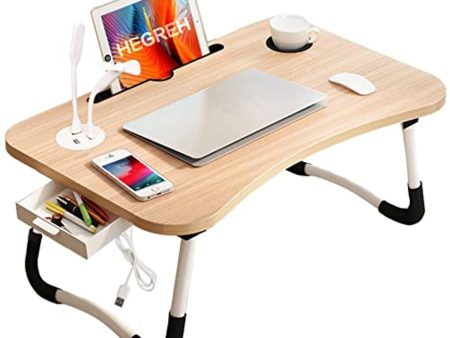 Hegreh Laptop Lap Desk for Bed Fits up to 17″ Laptops with Storage Drawer,Lamp,Cup Holder, Laptop Bed Tray Table, 23.6  Foldable Laptop Desk, Laptop Stand for Working, Writing,Reading and Breakfast Sale