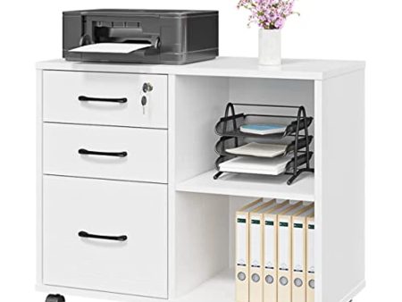 Panana Wood File Cabinet, 3 Drawer Mobile Lateral Filing Cabinet On Wheels, Printer Stand with Open Storage Shelves ... Fashion