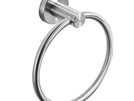 BESy SUS 304 Stainless Steel Bathroom Hand Towel Ring Towel Holder, Drill Free with Glue or Wall Mounted with Screws, Heavy Duty Round Pedestal, Brushed Nickel Finish Cheap