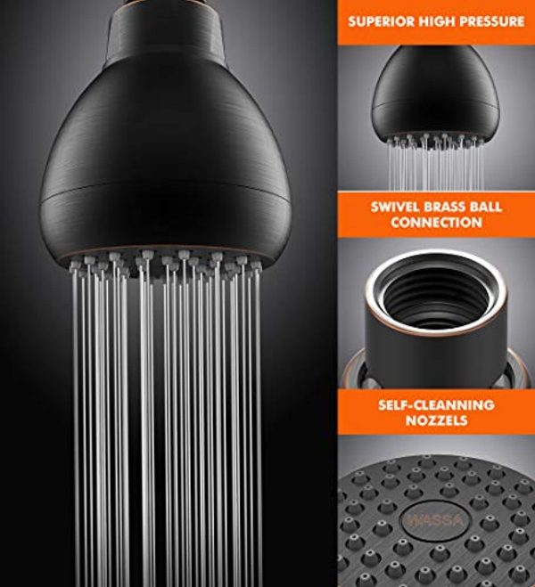 WASSA High Pressure Shower Head - 3 Inch Anti-clog Anti-leak Showerhead - Adjustable Metal Swivel Ball Joint with Filter - Ultimate Shower Experience Even at Low Water Flow and Pressure (Oil-Rubbed Bronze) For Discount