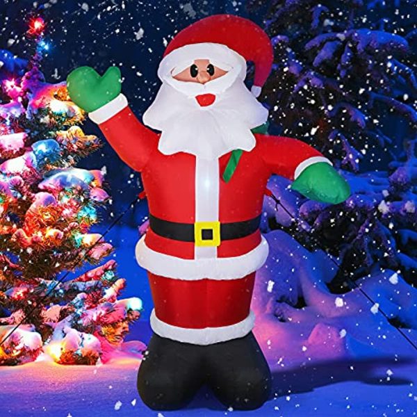 WDERNI Inflatable Santa Claus 6ft Christmas Blow-Up Yard Decoration with LED Best Gift for Indoor Outdoor Holiday Party, with LED Light, Water Bag, and Electric Air Pump Fashion