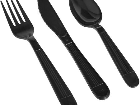 V PLUS  Basics 360 Piece Plastic Cutlery Set, Black (180 forks, 120 spoons, 60 knives) For Sale