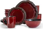 Elama Round Stoneware High Class Dinnerware Full Service Set, Jade Green Online Sale