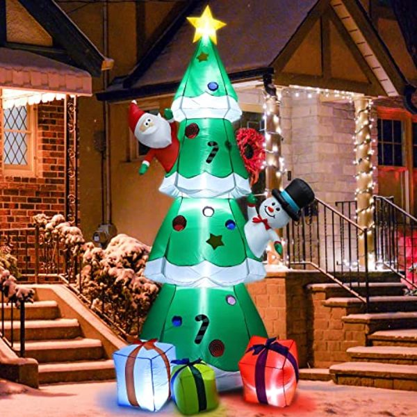 WDERNI 8 FT Christmas Inflatable Tree Christmas Decoration with LED Lights, Blow Up Inflatable Tree Yard Decorations with 3 Gift Boxes for Xmas Party Indoor, Outdoor, Garden Decor Hot on Sale