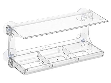 Wild Birds of Joy Window Bird Feeder Weatherproof Outdoor Suction Cup Hanger Acrylic Plastic Window Bird Feeder with 3 Section Tray and Roof Cover, Clear Sale
