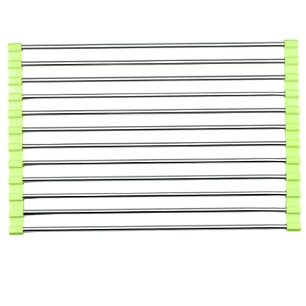 Wizdays Sink Multipurpose Roll-Up Drying Rack 14   x 9   Heat-Resistant Stainless Steel Kitchen Roller Shutter Drainer Used To Drain Vegetables And Fruits & Other Large Stainless Steel Kitchen with screws 299g (Green) Discount