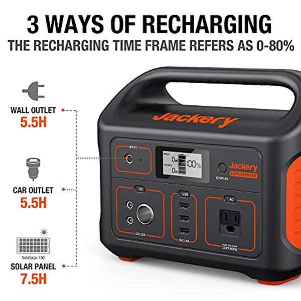 Jackery Portable Power Station Explorer 500, 518Wh Outdoor Solar Generator Mobile Lithium Battery Pack with 110V 500W AC Outlet (Solar Panel Optional) for Road Trip Camping, Outdoor Adventure Sale