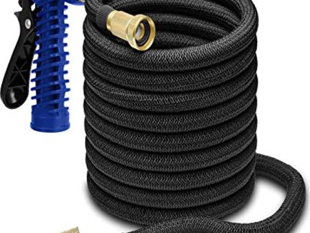 Vezane 50 FT Expandable Flexible Garden Black Hose, Kink Proof, Triple Core Latex, 3 4 in Brass Fittings with Spray Nozzle. Online Hot Sale