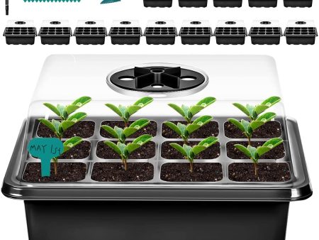 UltraOutlet 15 Pack Seed Starter Tray Seed Starter Kit Seedling Trays Seed Starting Trays with Dome and Base Bonus Plant Labels, Mark Pen and Widger Dibber, Black Hot on Sale