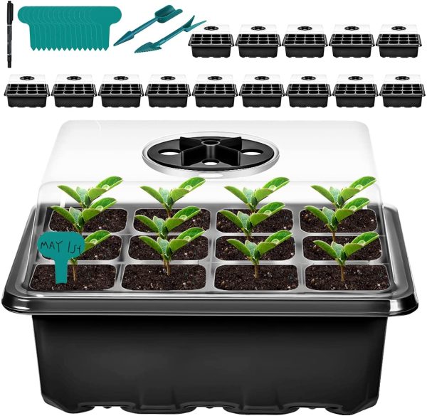 UltraOutlet 15 Pack Seed Starter Tray Seed Starter Kit Seedling Trays Seed Starting Trays with Dome and Base Bonus Plant Labels, Mark Pen and Widger Dibber, Black Hot on Sale