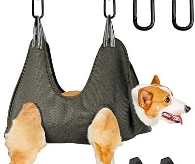 FEEGO Pet Grooming Hammock for Dogs & Cats, Pet Grooming Hammock, Pet Grooming Sling, Dog Grooming Harness, Restraint Bag, Helper, Pet Nail Clip Bag for Grooming, Nail Cutting (S (8-10), Dark Green) For Discount