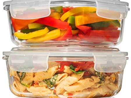 2 LARGE 1200ML   42 Oz Glass Food Storage Containers w Airtight Lids - Microwave Oven Freezer & Dishwasher Safe - BPA PVC Free + Leak Proof - Ideal for Baking & Storing food. Keeps Food Fresh longer Cheap